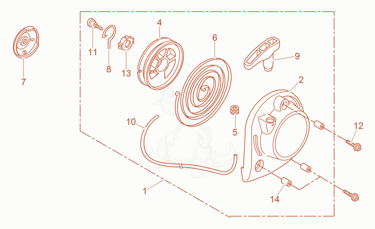 Exploded parts diagram of the Starter cpl. of a Wacker Neuson P35A, with numbered balloons