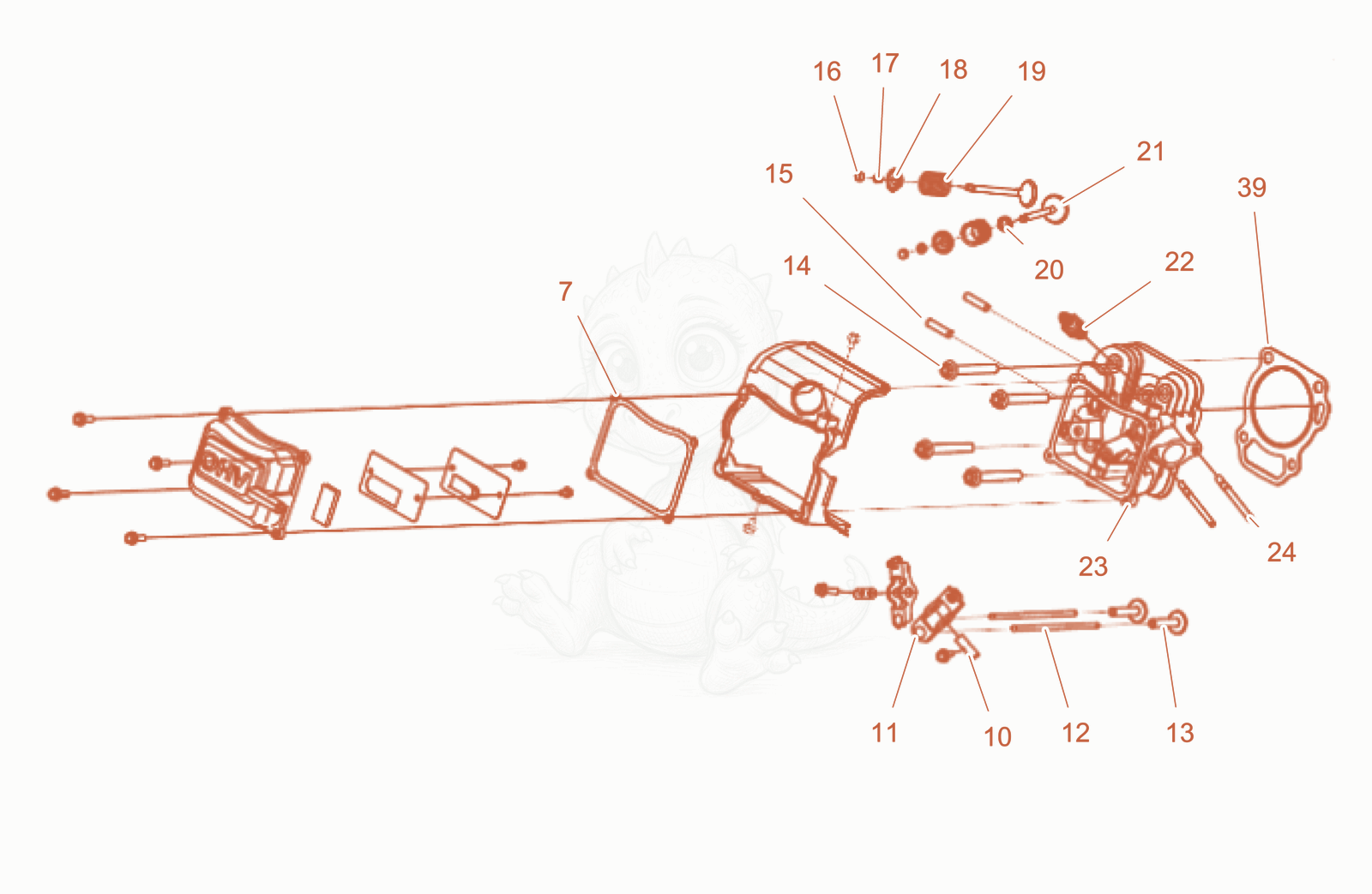 Exploded parts diagram of the Cylinder head cpl. of a Wacker Neuson GB6000GCE, with numbered balloons