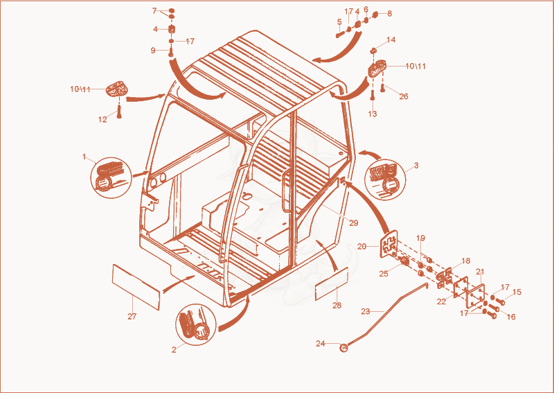 Exploded parts diagram of the CABIN FRAME 2 of a Wacker Neuson 5002RD, with numbered balloons