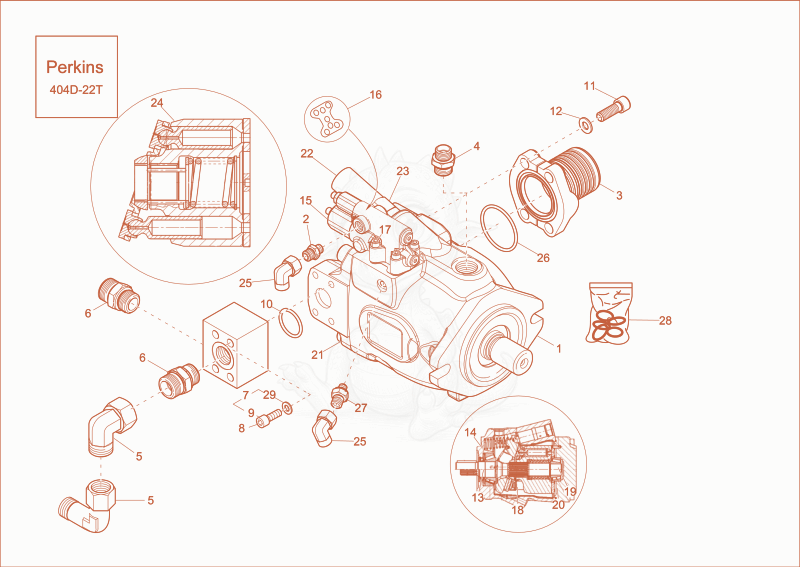 Exploded parts diagram of the hydraulic pump of a Wacker Neuson ET65, with numbered balloons