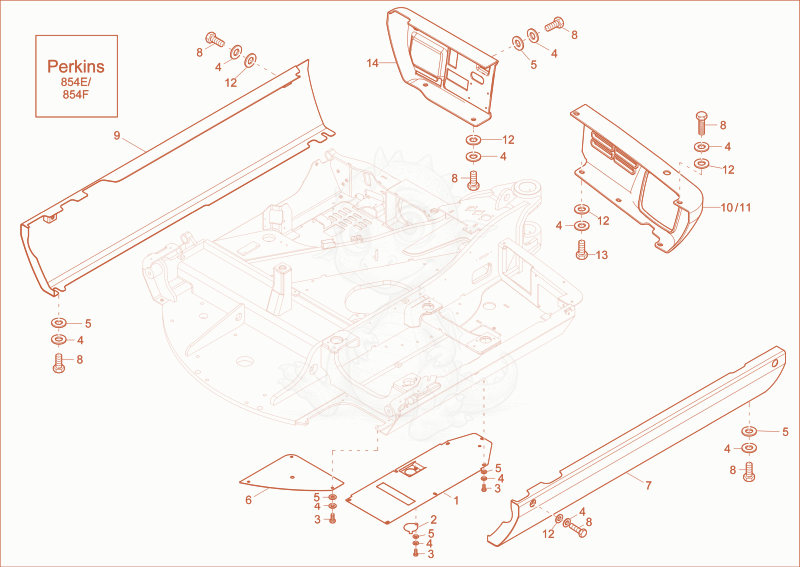 Exploded parts diagram of the chassis cover of a Wacker Neuson EW100, with numbered balloons