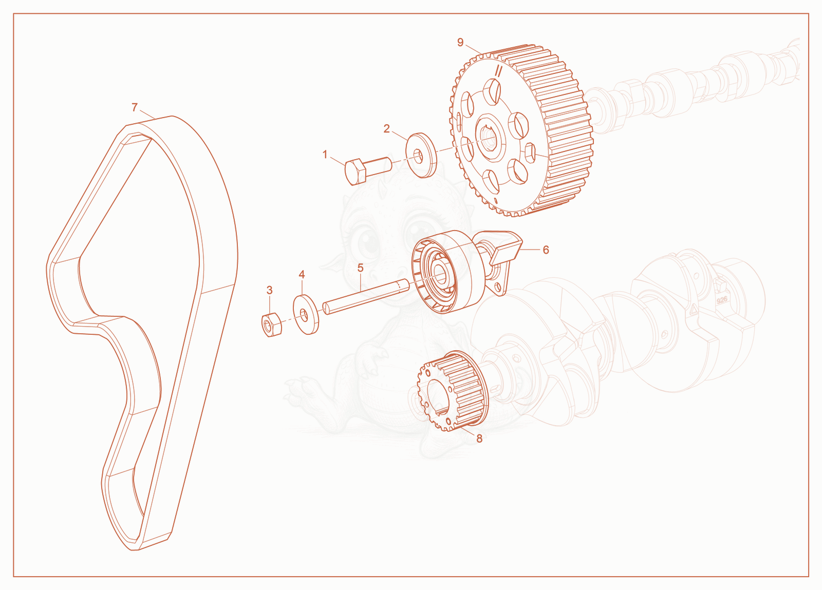 Exploded parts diagram of the Timing Belt of a Wacker Neuson LTV4L, with numbered balloons