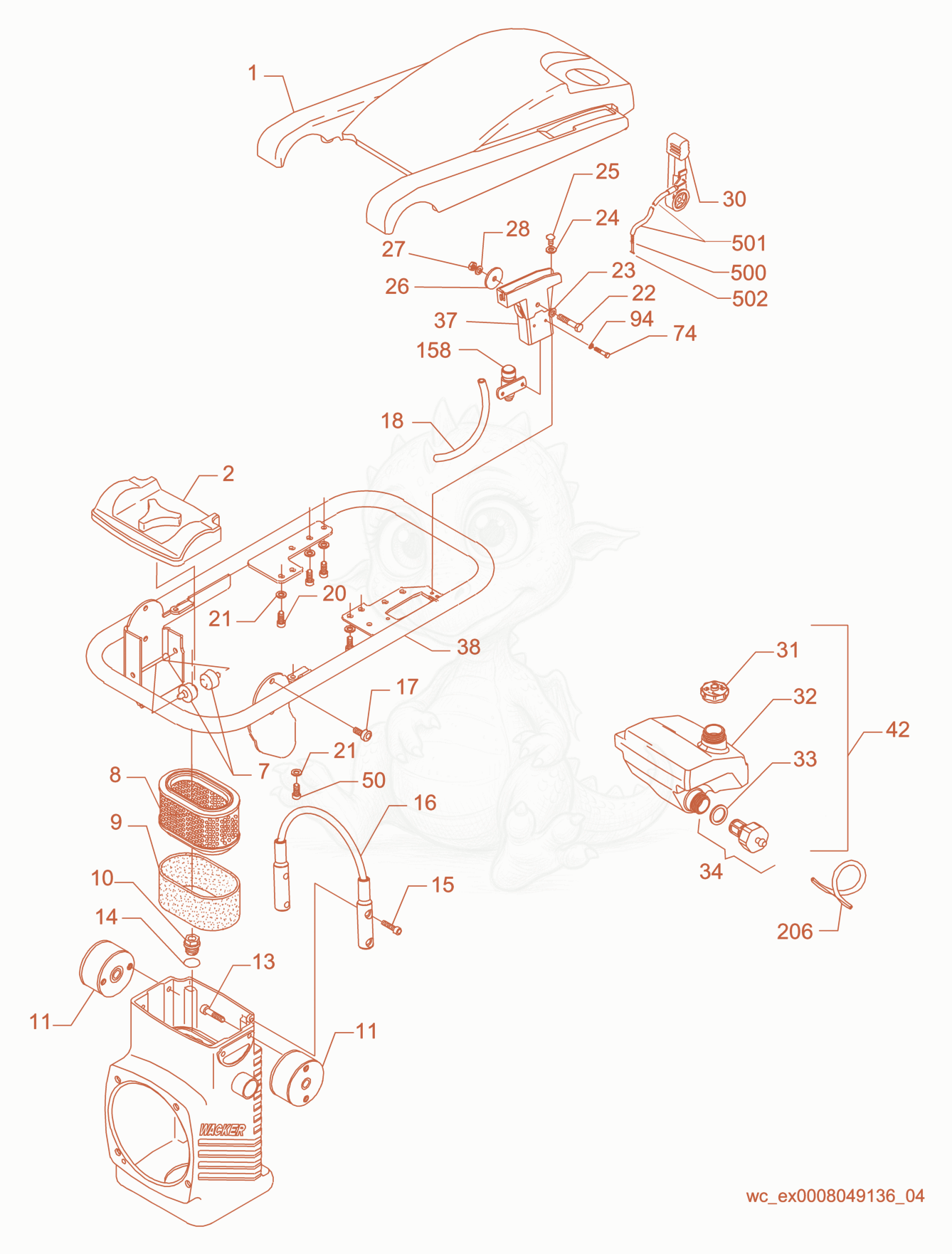 Exploded parts diagram of the Guide Handle cpl. of a Wacker Neuson BS600, with numbered balloons