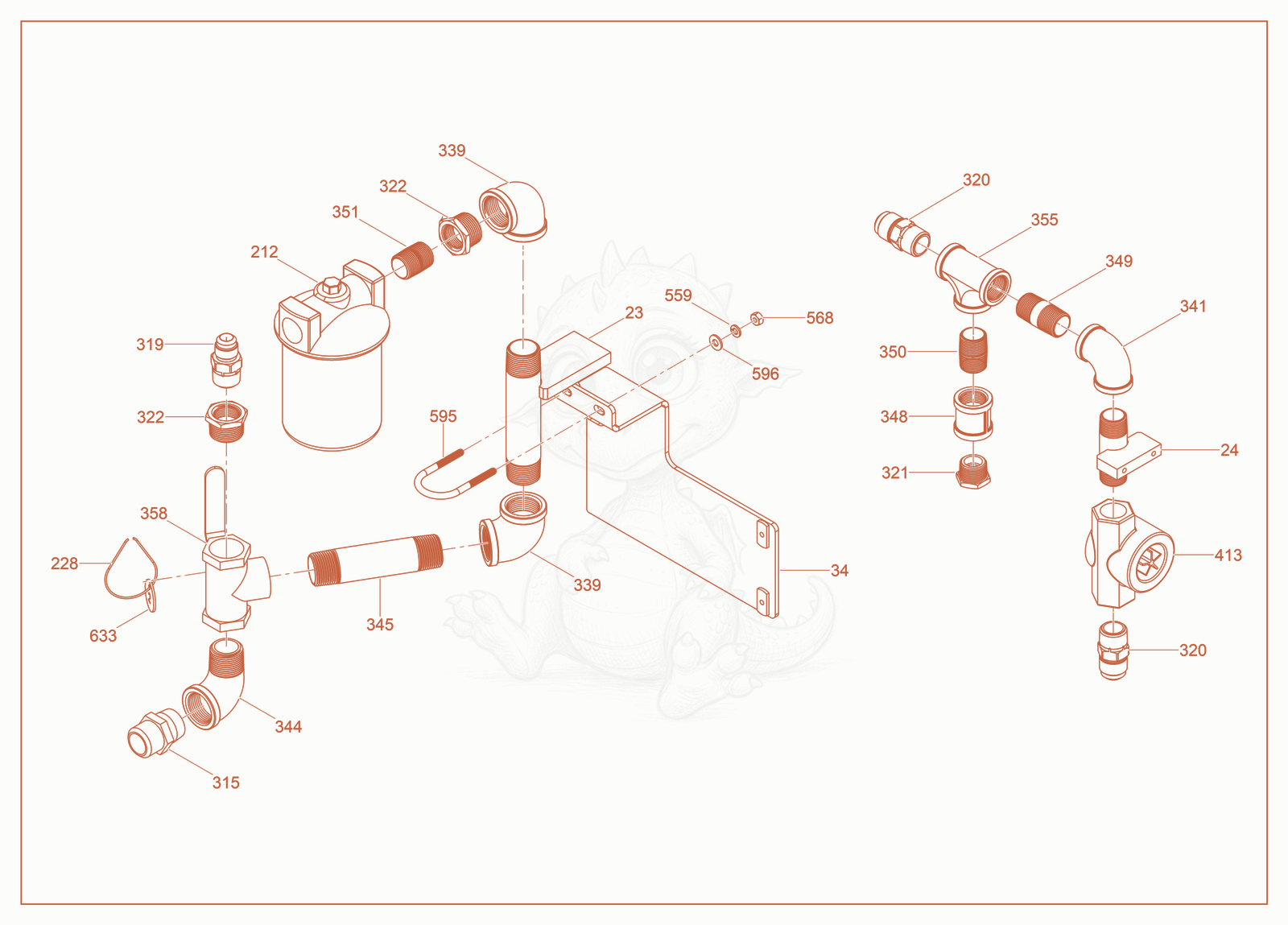 Exploded parts diagram of the Strainer of a Wacker Neuson HSH380B, with numbered balloons