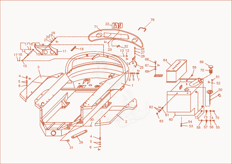 Exploded parts diagram of the rear part of a Wacker Neuson 4500/7002, with numbered balloons