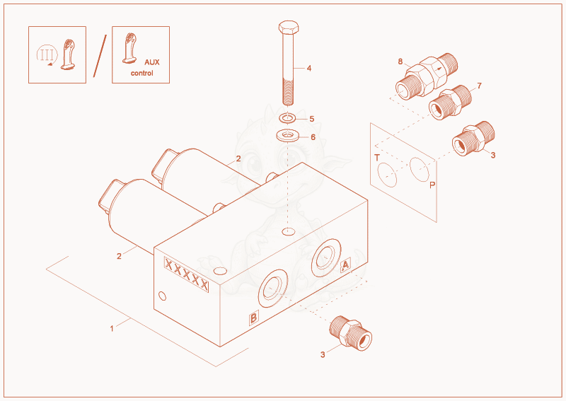 Despiece del PROPORTIONAL VALVE (OPTION) de una máquina Wacker Neuson 28Z3, con globos numerados