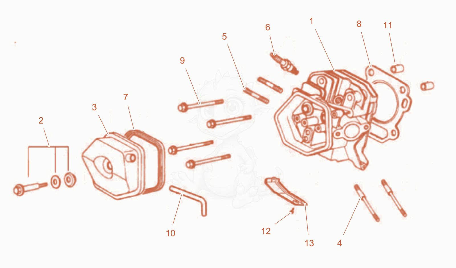 Exploded parts diagram of the Cylinder head cpl. of a Wacker Neuson GS6500GLA, with numbered balloons