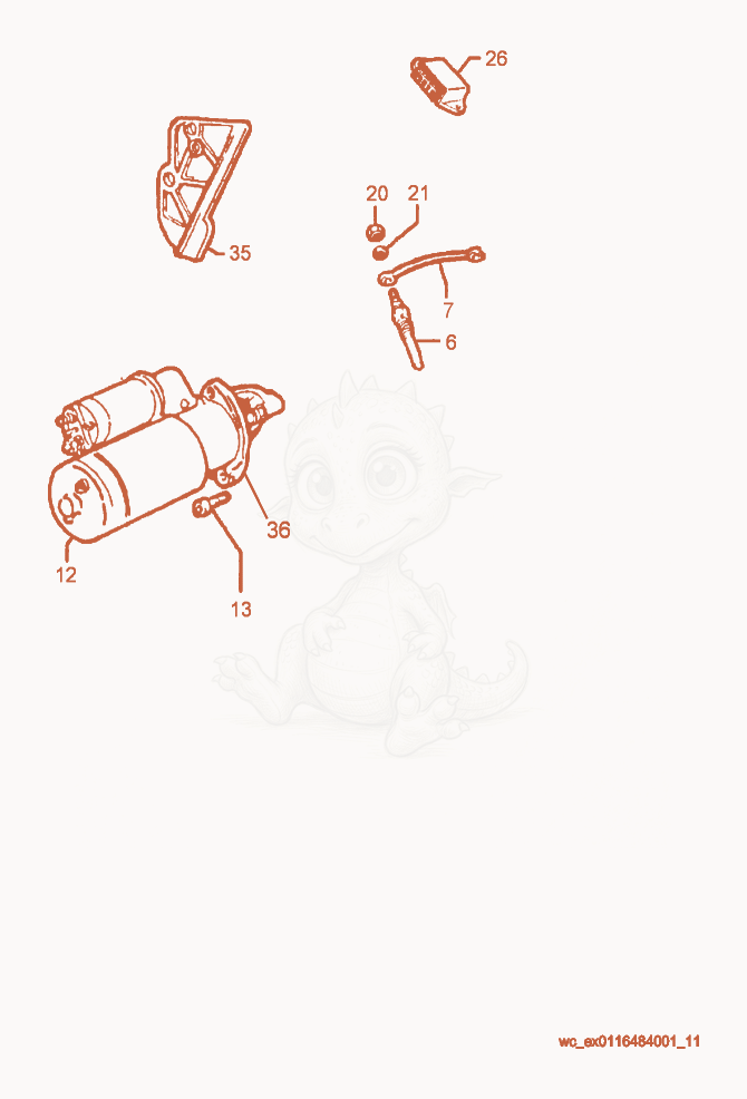 Exploded parts diagram of the Electric Starter Motor of a Wacker Neuson RT56-SC2, with numbered balloons