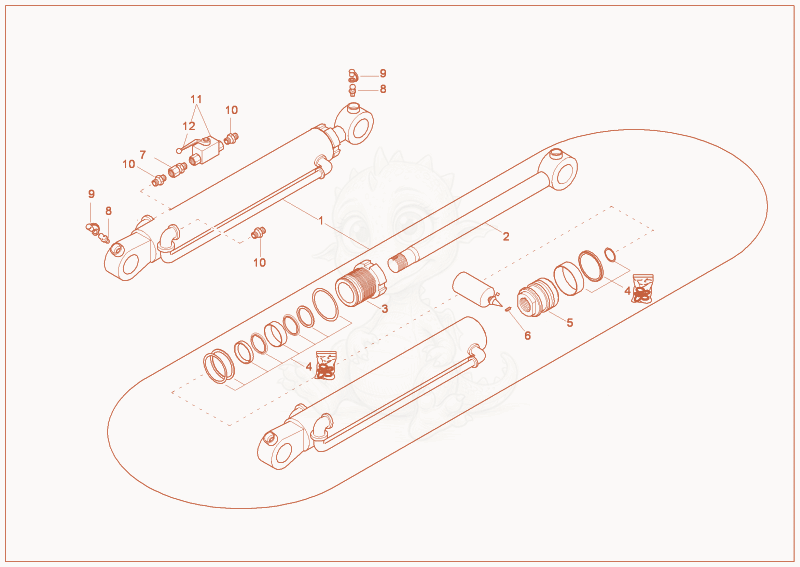 Exploded parts diagram of the DIPPER CYLINDER VERSION 3 of a Wacker Neuson 5001RDV, with numbered balloons