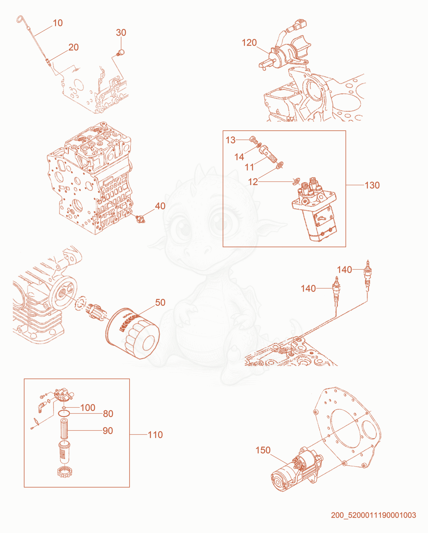 Exploded parts diagram of the Engine Components (cont.) of a Wacker Neuson HSH380S, with numbered balloons