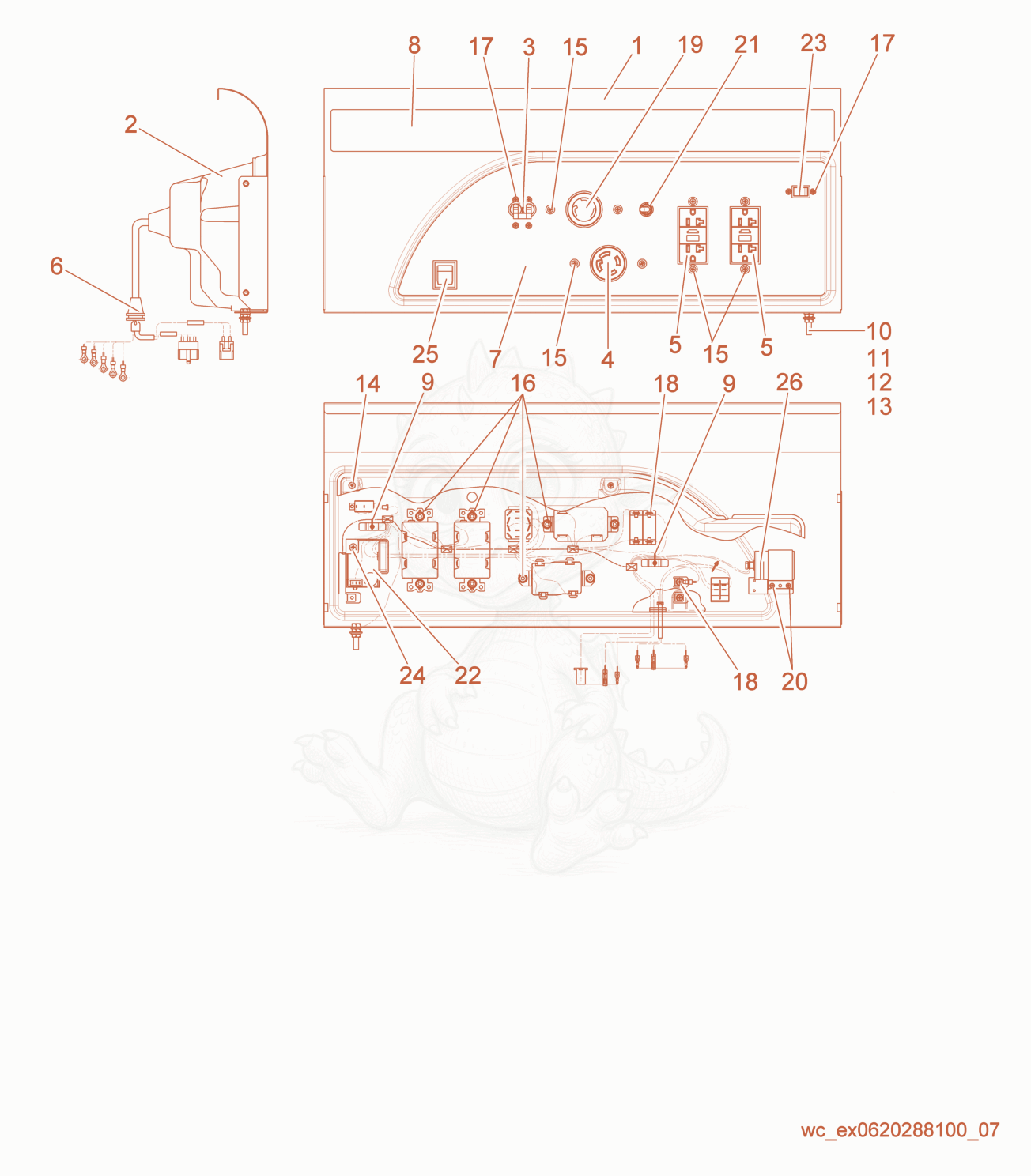 Exploded parts diagram of the Control Box cpl. of a Wacker Neuson GV5600A, with numbered balloons
