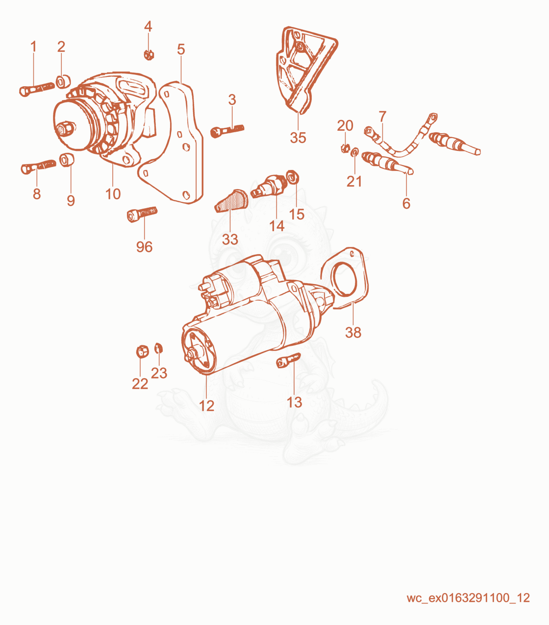 Exploded parts diagram of the Starter cpl. of a Wacker Neuson RD16-90, with numbered balloons