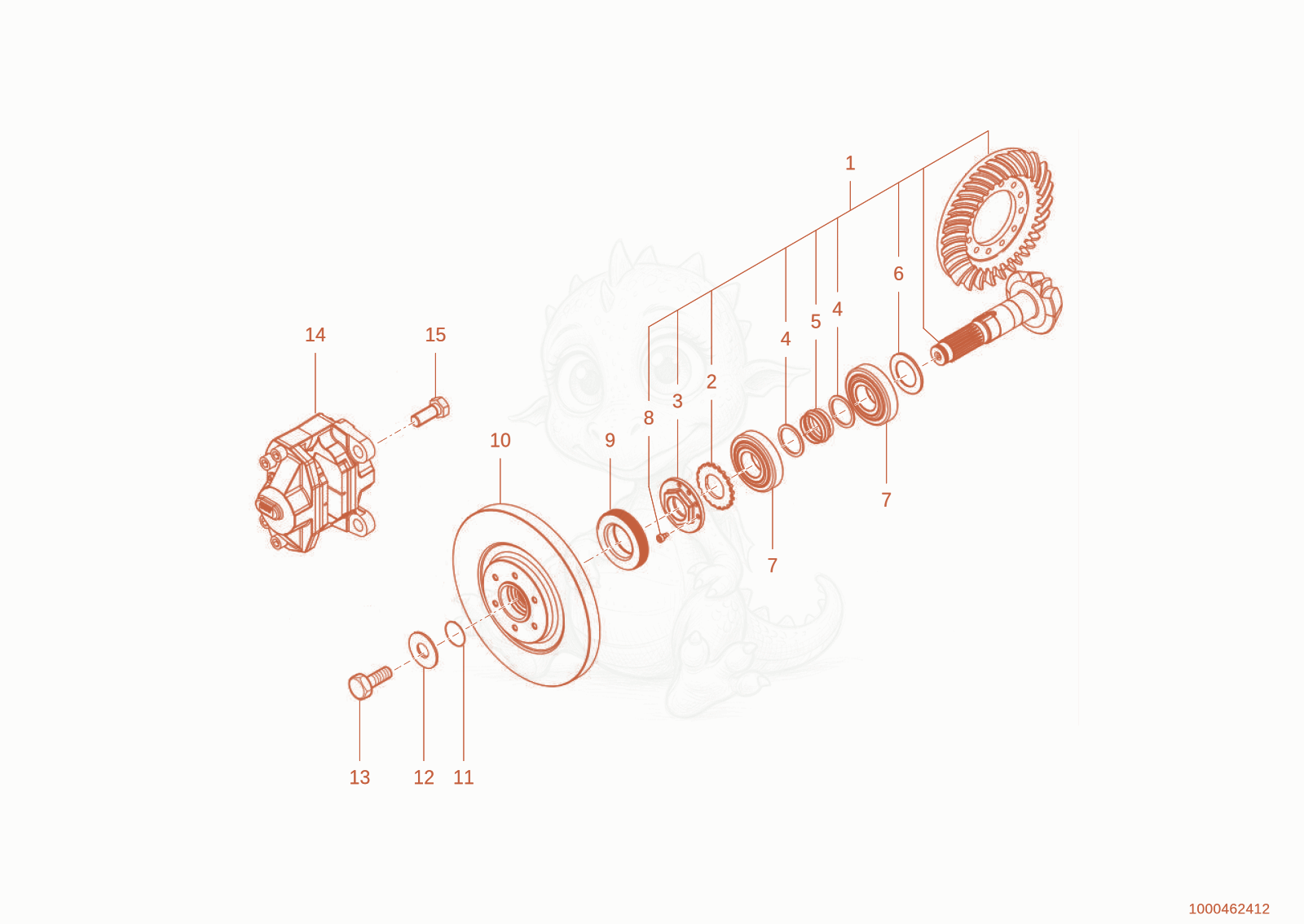 Despiece del drive de una máquina Wacker Neuson TH412(T01-01), con globos numerados