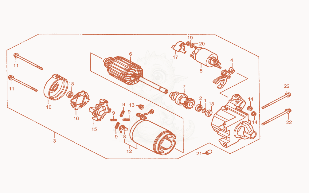 Exploded parts diagram of the Starter Motor of a Wacker Neuson GS12AI, with numbered balloons