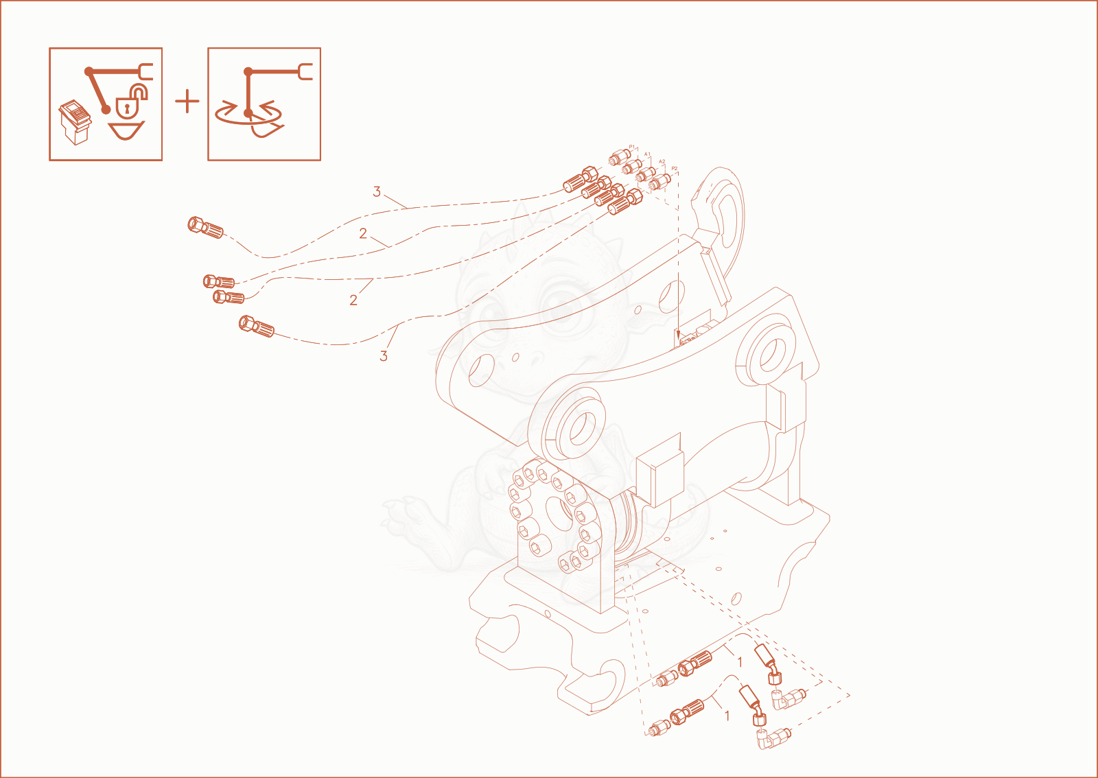 Exploded parts diagram of the Powertilt Installation Easy Lock (Option of a Wacker Neuson EZ80, with numbered balloons