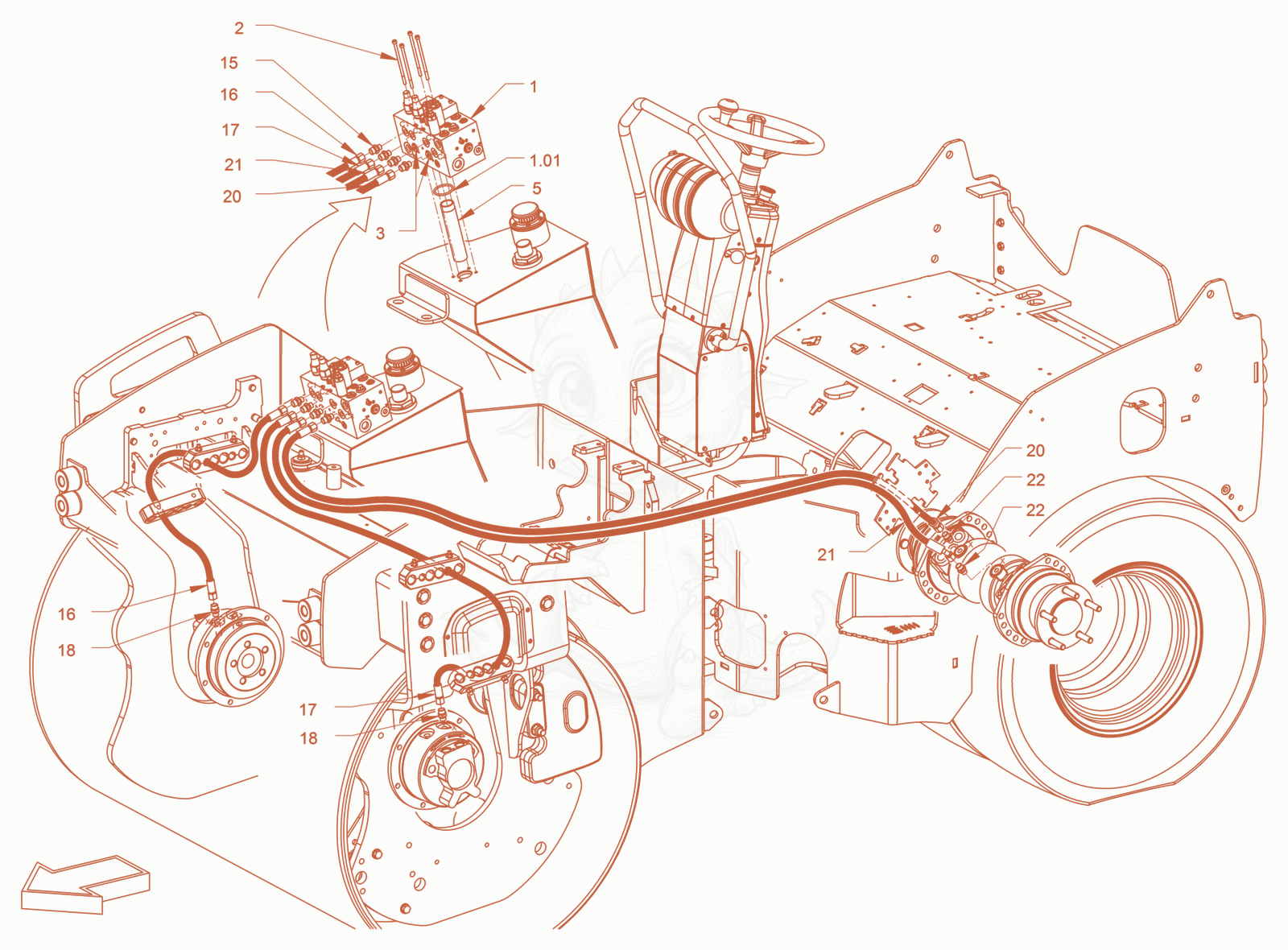 Exploded parts diagram of the parking brake of a Wacker Neuson RD45-140CUS, with numbered balloons