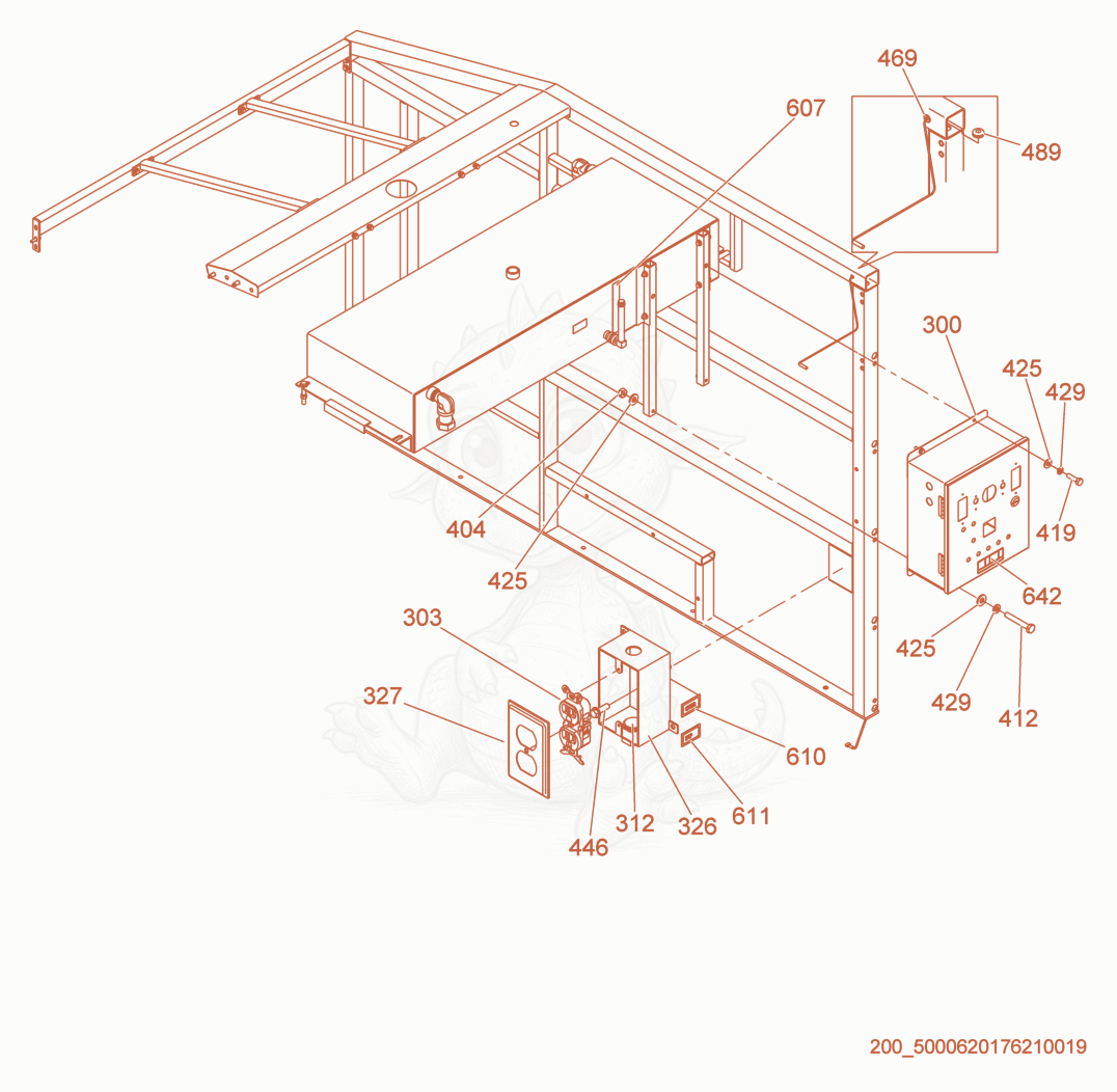Exploded parts diagram of the Receptacle Panel cpl. of a Wacker Neuson E3000ES, with numbered balloons