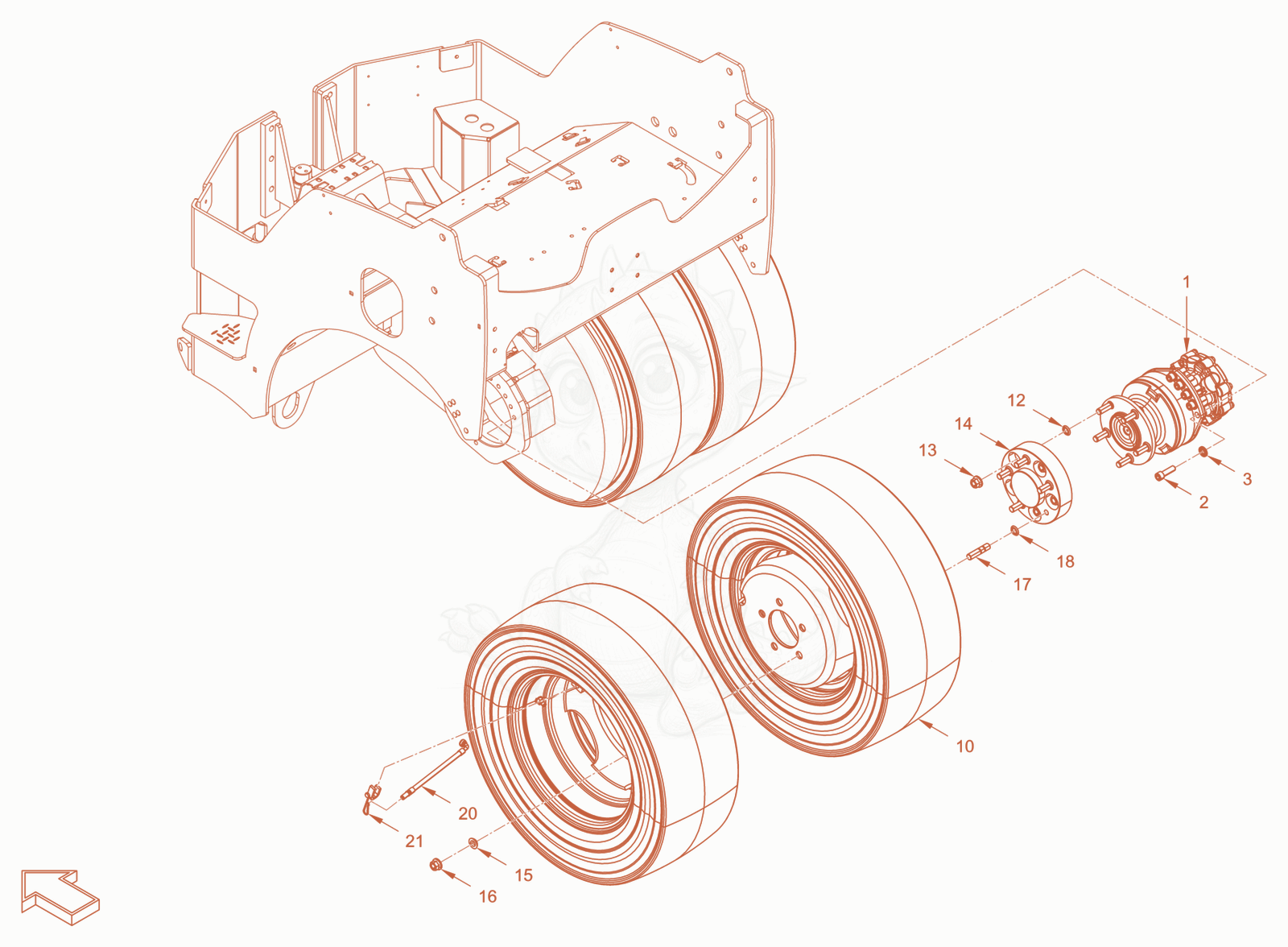 Exploded parts diagram of the mounting of a Wacker Neuson RD28-120CE, with numbered balloons
