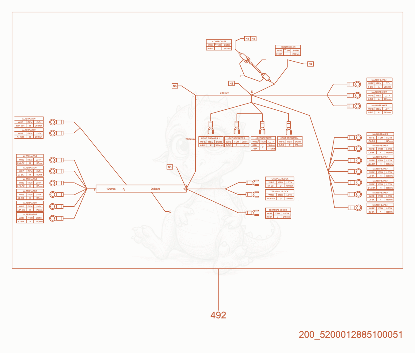 Exploded parts diagram of the Wiring Harness/Alternator of a Wacker Neuson LTW20Z3-V, with numbered balloons
