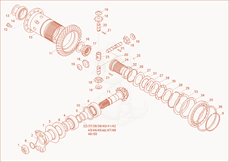 Exploded parts diagram of the differential of a Wacker Neuson 4001, with numbered balloons