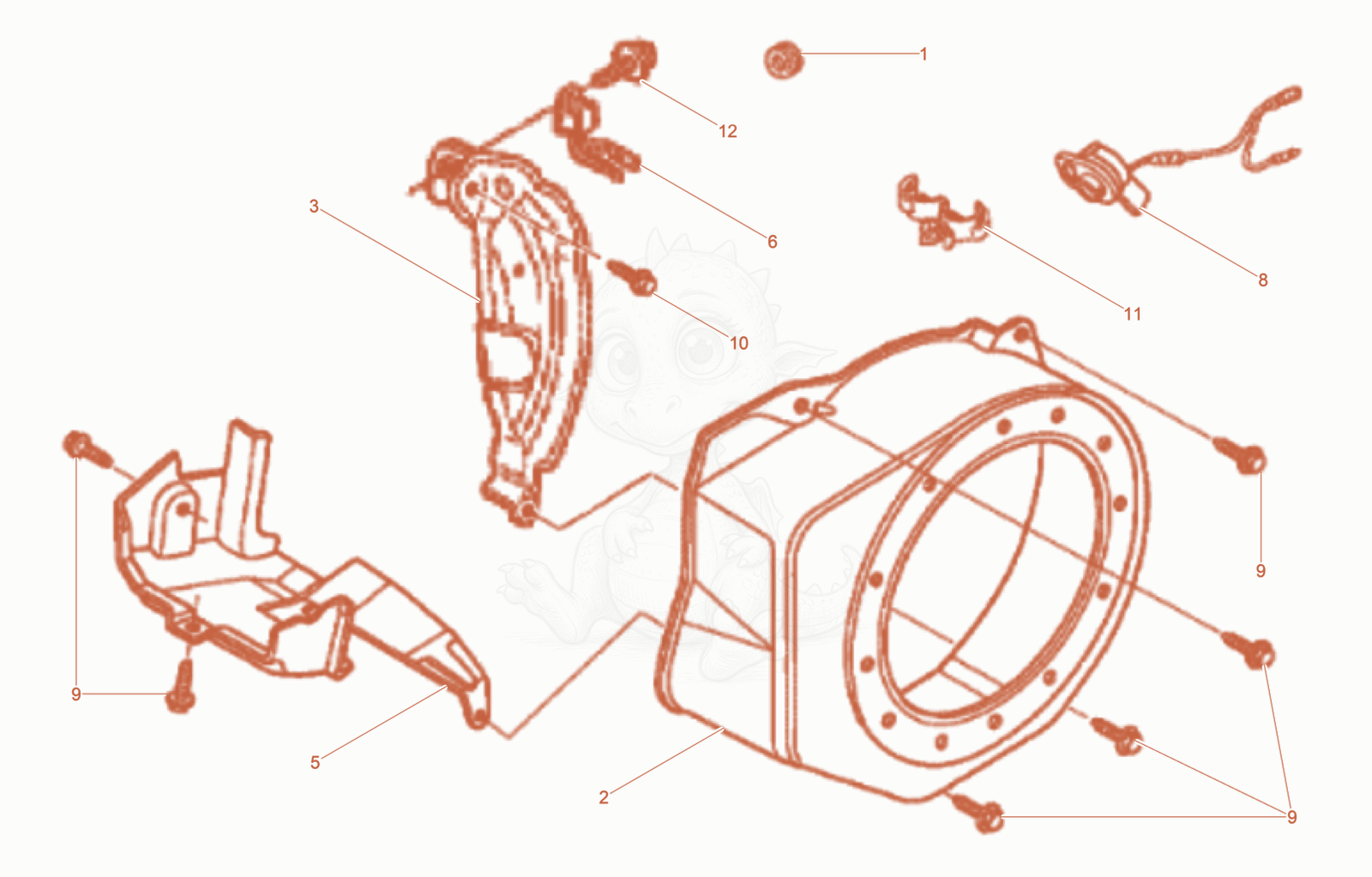 Exploded parts diagram of the Fan hood of a Wacker Neuson BPS1340AWUS, with numbered balloons