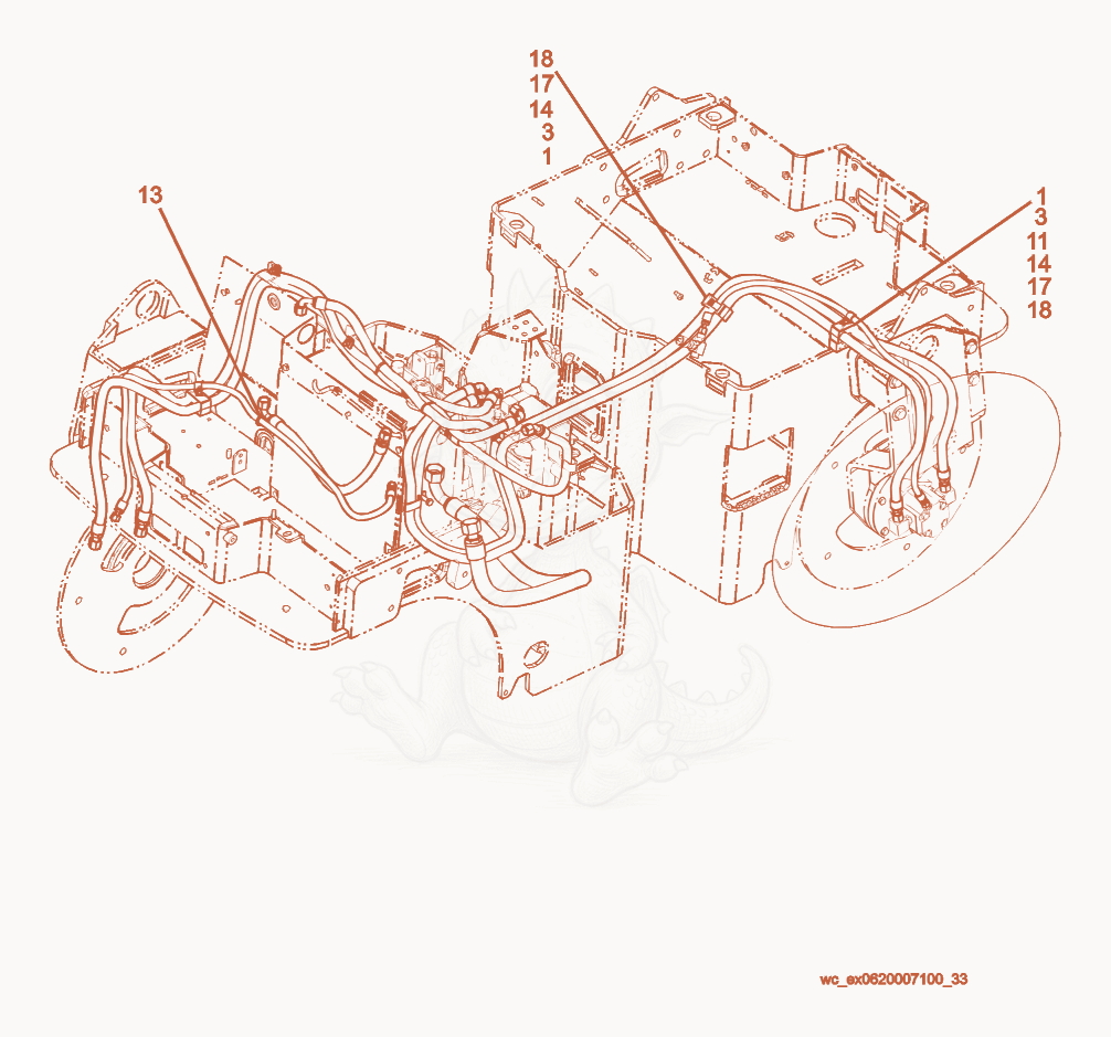 Exploded parts diagram of the Vibrating Hydraulic System - Rear Drum of a Wacker Neuson RD27-120, with numbered balloons