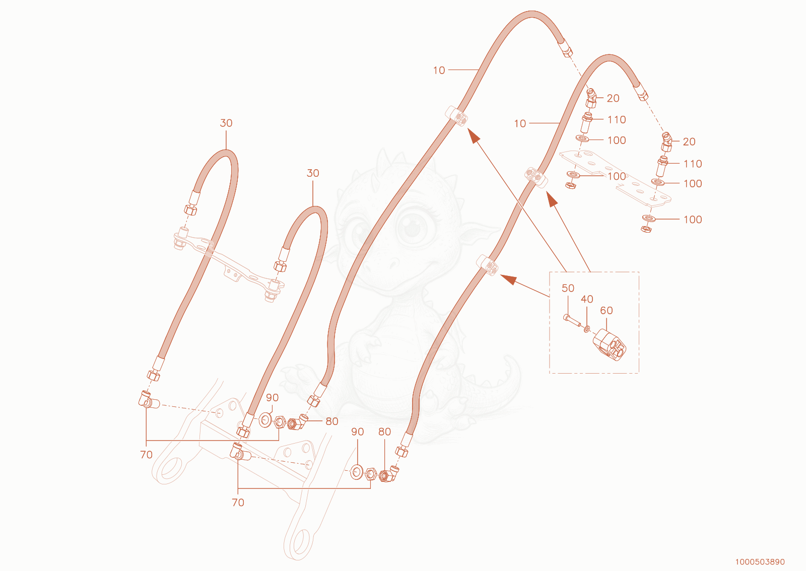 Exploded parts diagram of the Mechanical locking device of a Wacker Neuson WL250(A02-01), with numbered balloons