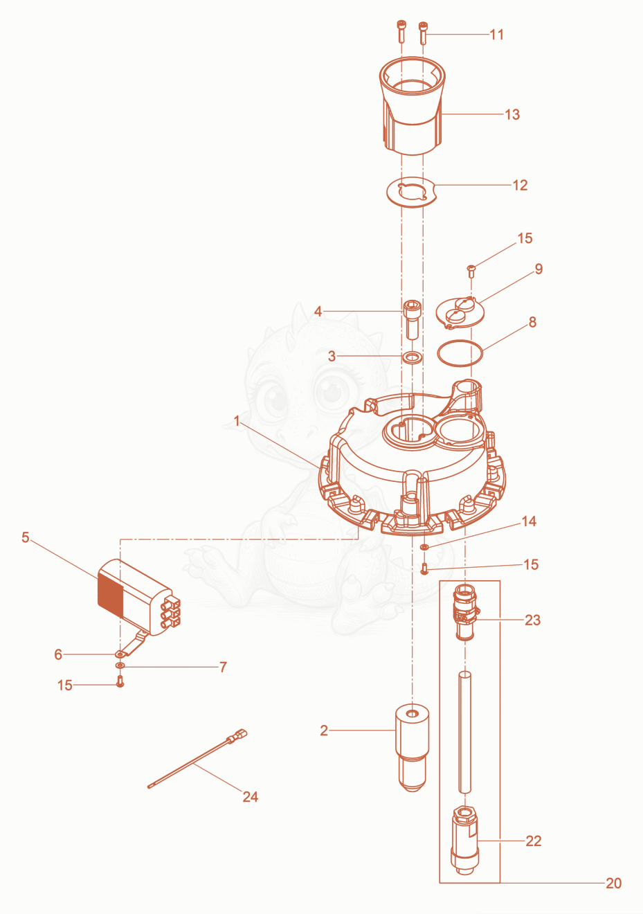 Exploded parts diagram of the Bracket below of a Wacker Neuson LBA80M/230/50, with numbered balloons
