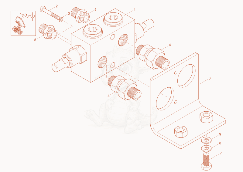 Exploded parts diagram of the SHOCK VALVE of a Wacker Neuson 5001, with numbered balloons