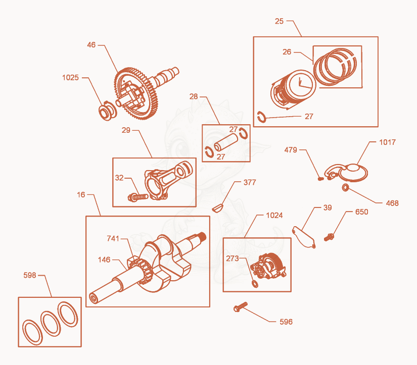Exploded parts diagram of the Crankshaft/Piston of a Wacker Neuson RD11V, with numbered balloons