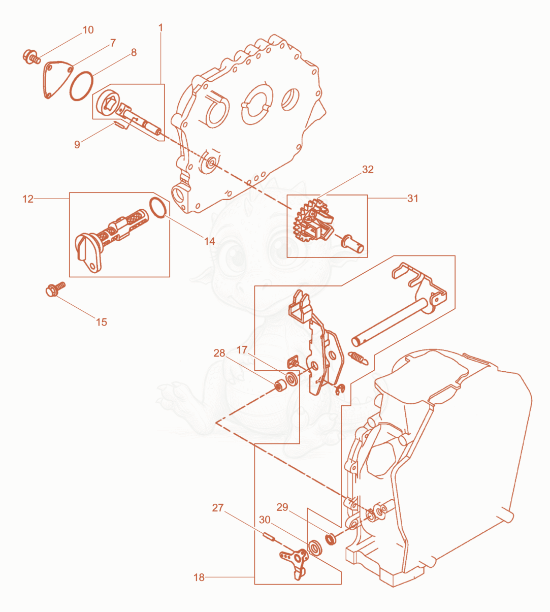 Exploded parts diagram of the Oil pump, Governor of a Wacker Neuson RD7YEHFBHRC, with numbered balloons