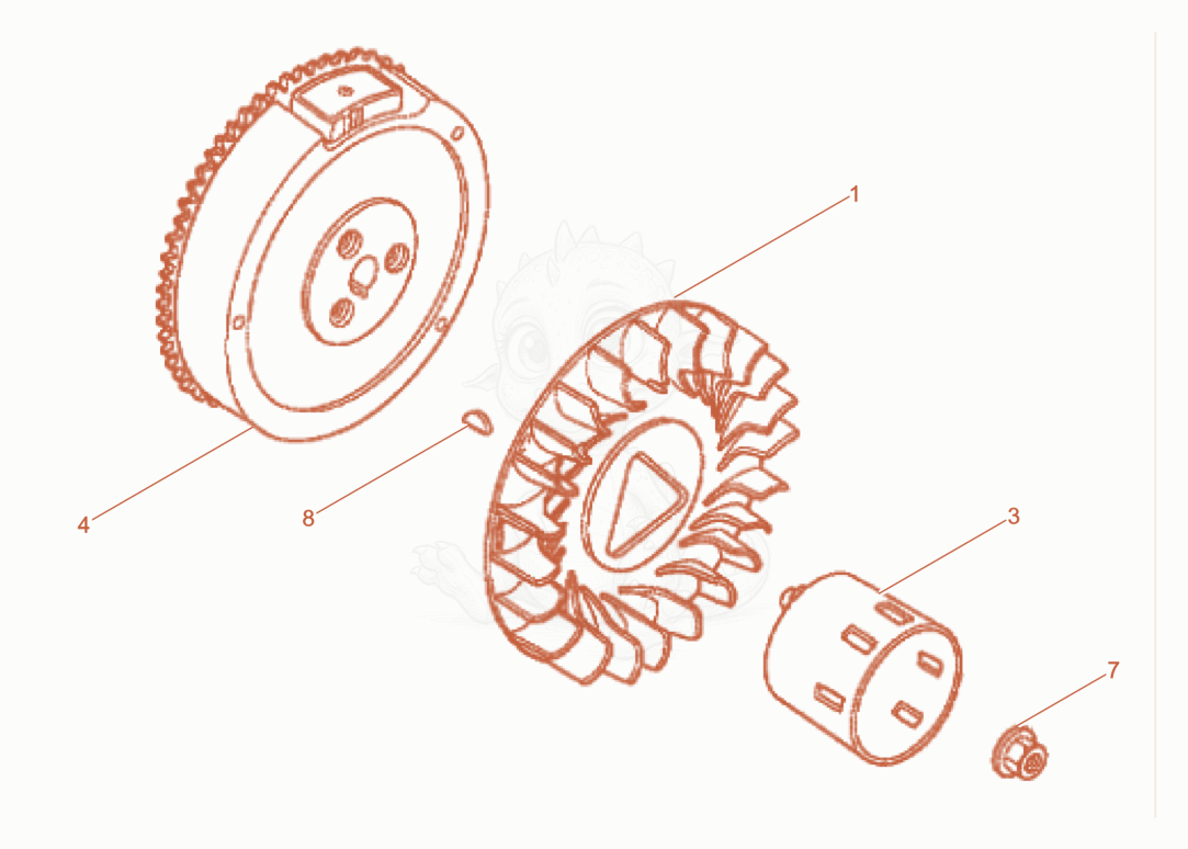 Exploded parts diagram of the Fly wheel of a Wacker Neuson GV7000A, with numbered balloons