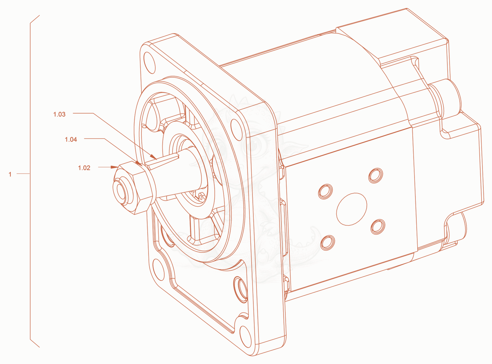 Exploded parts diagram of the constant motor (vibration drive) of a Wacker Neuson RD45-140O, with numbered balloons