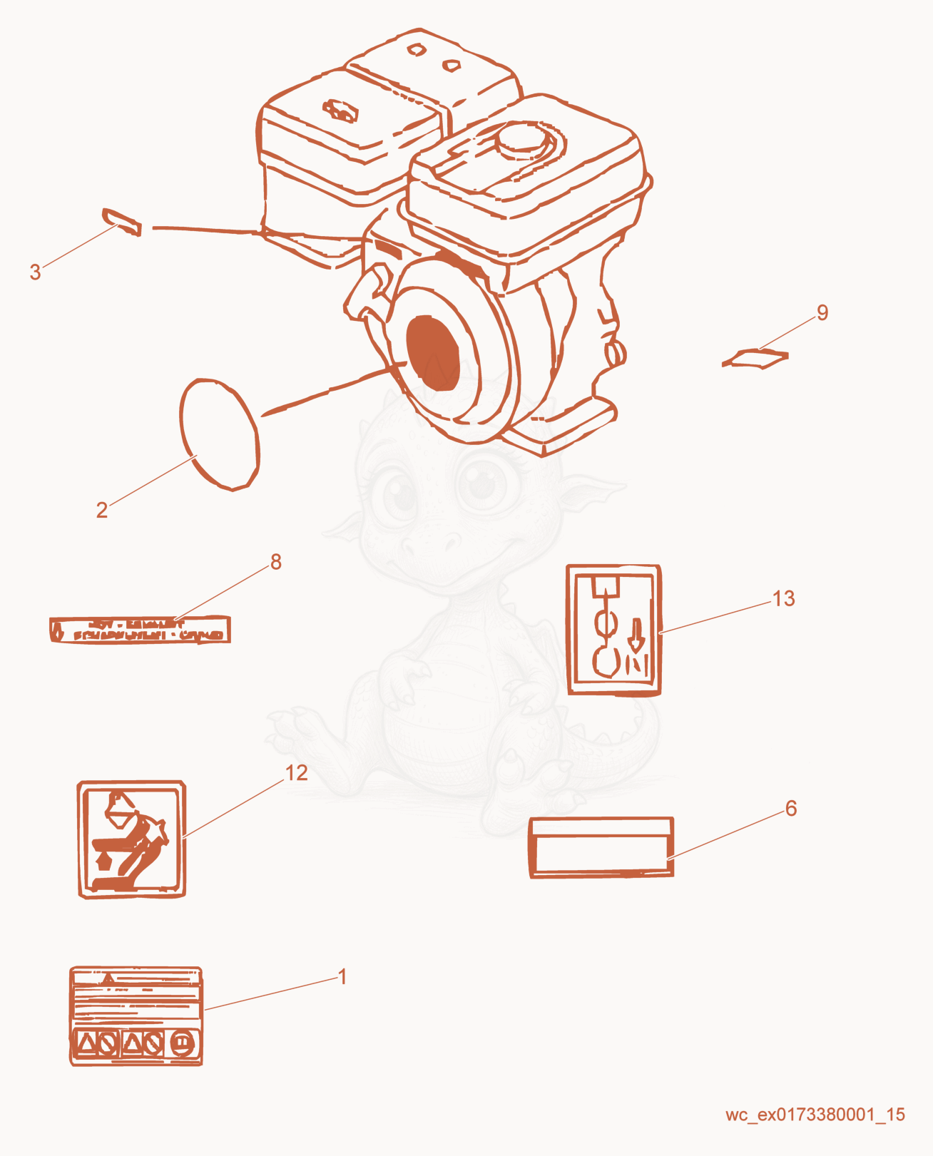 Exploded parts diagram of the Labels of a Wacker Neuson GP6600A, with numbered balloons