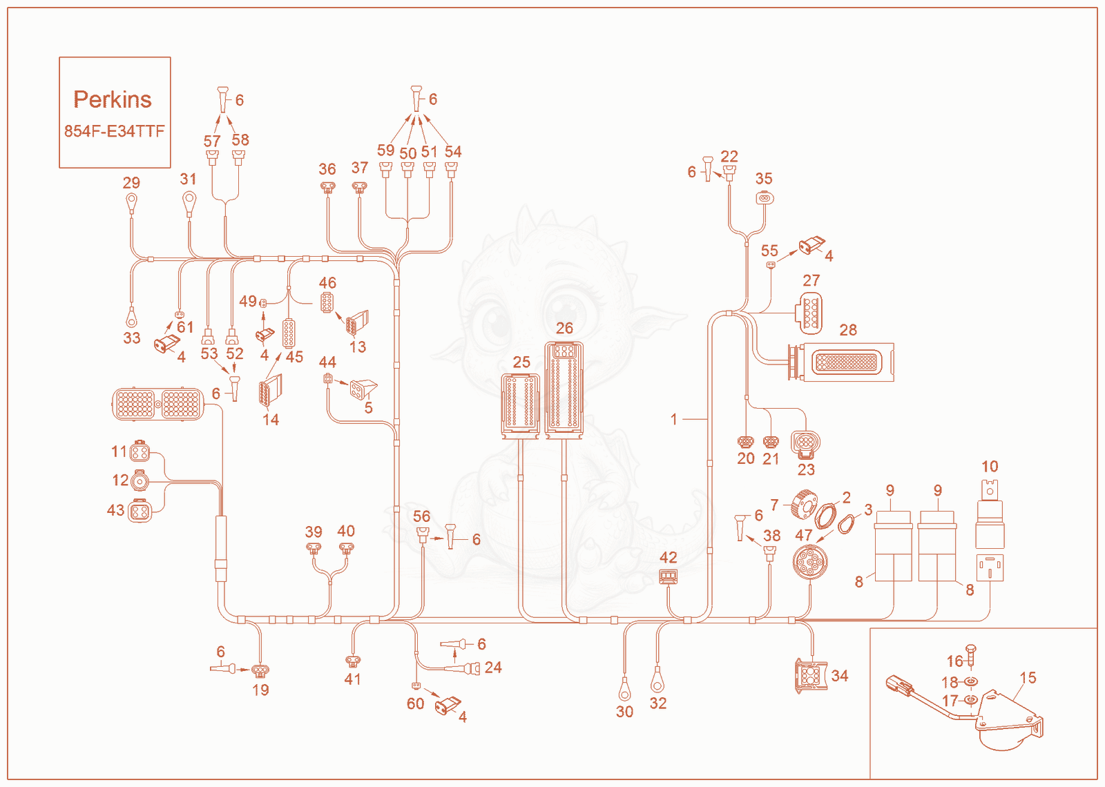 Exploded parts diagram of the wire harness chassis, engine of a Wacker Neuson ST35(S04-02), with numbered balloons