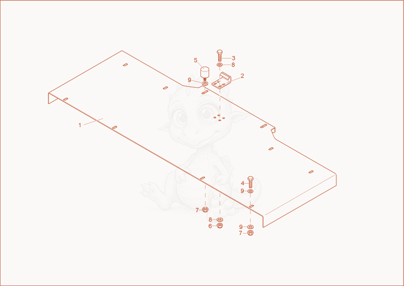 Despiece del floor plate de una máquina Wacker Neuson 1001, con globos numerados