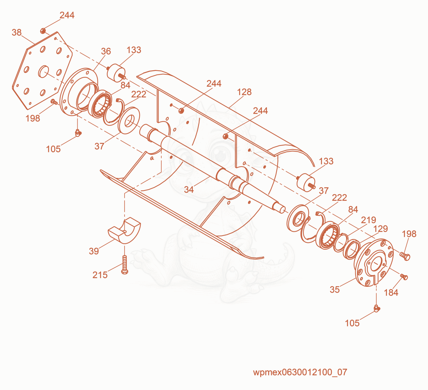 Despiece del Drum cpl. de una máquina Wacker Neuson RS800, con globos numerados
