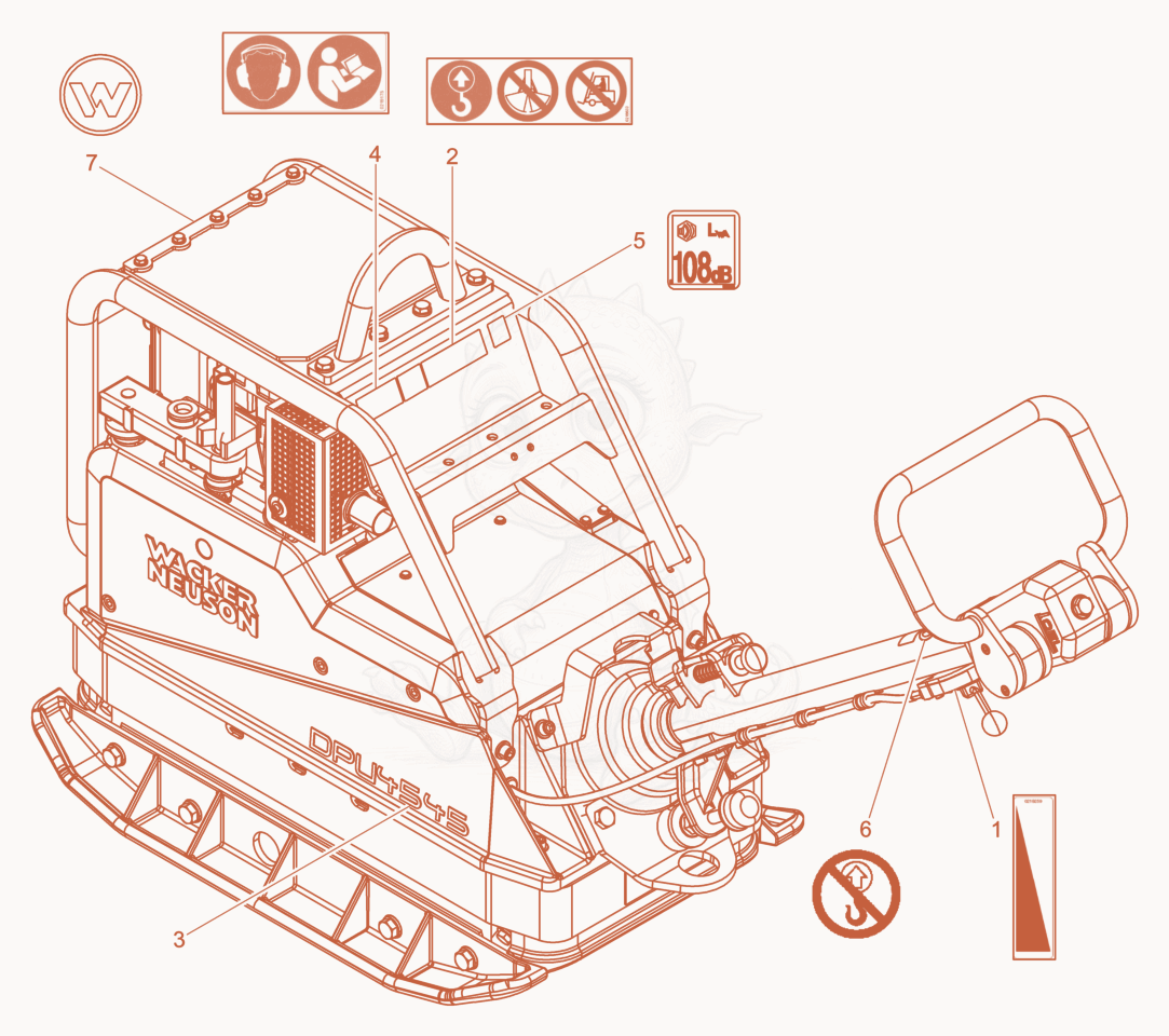 Exploded parts diagram of the Labels of a Wacker Neuson DPU4545HAP, with numbered balloons