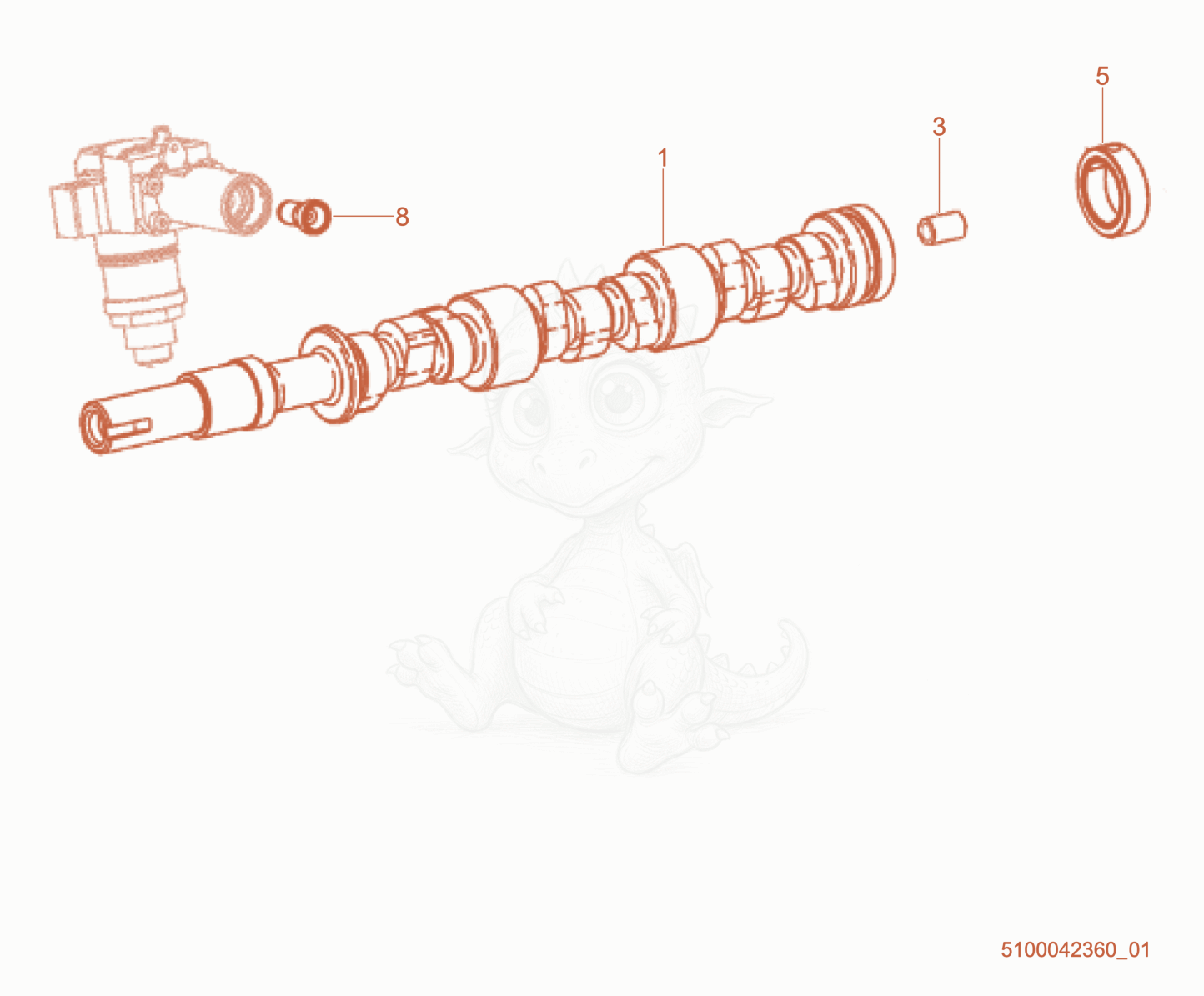 Exploded parts diagram of the Camshaft of a Wacker Neuson RTLX-SC3, with numbered balloons