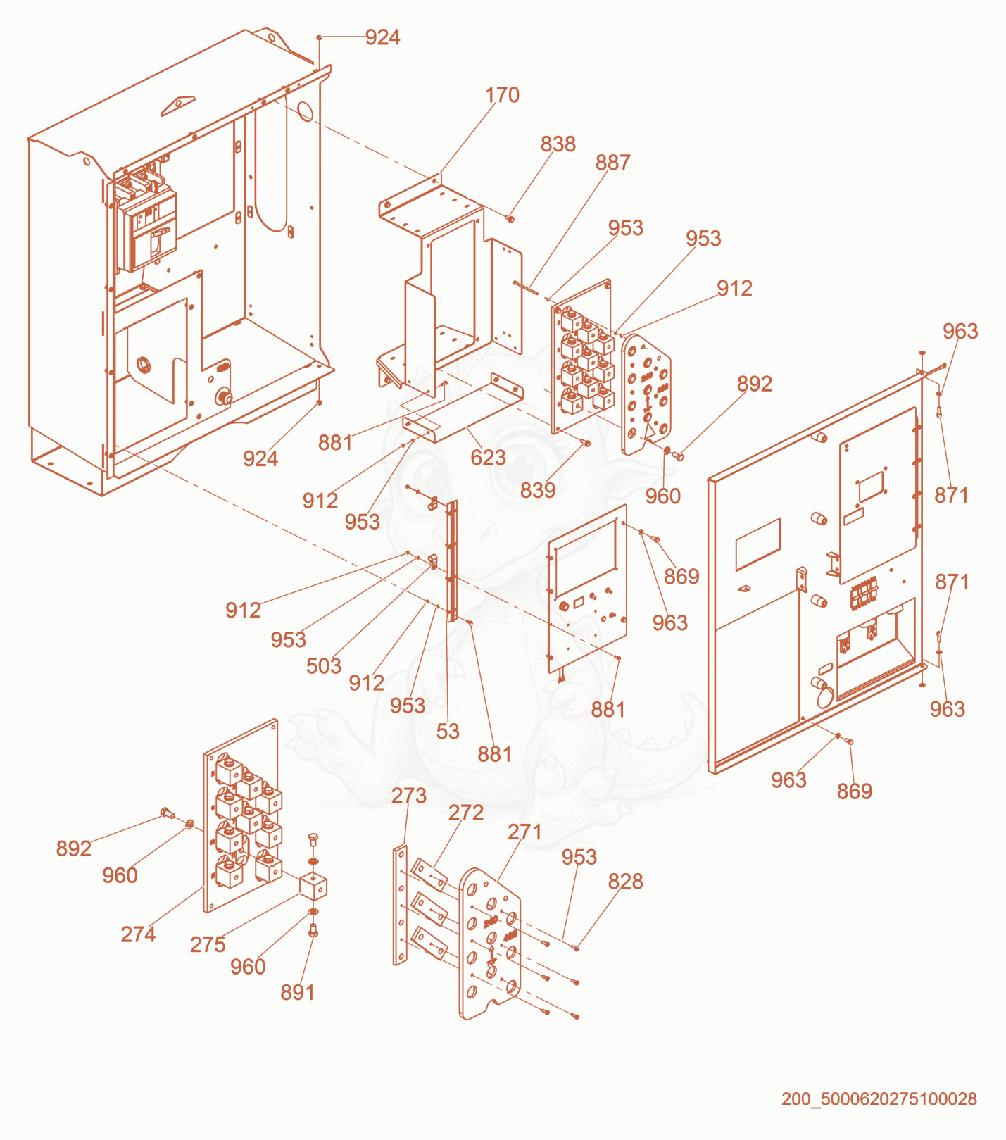Exploded parts diagram of the Reconnectable Panel and Door of a Wacker Neuson G320, with numbered balloons