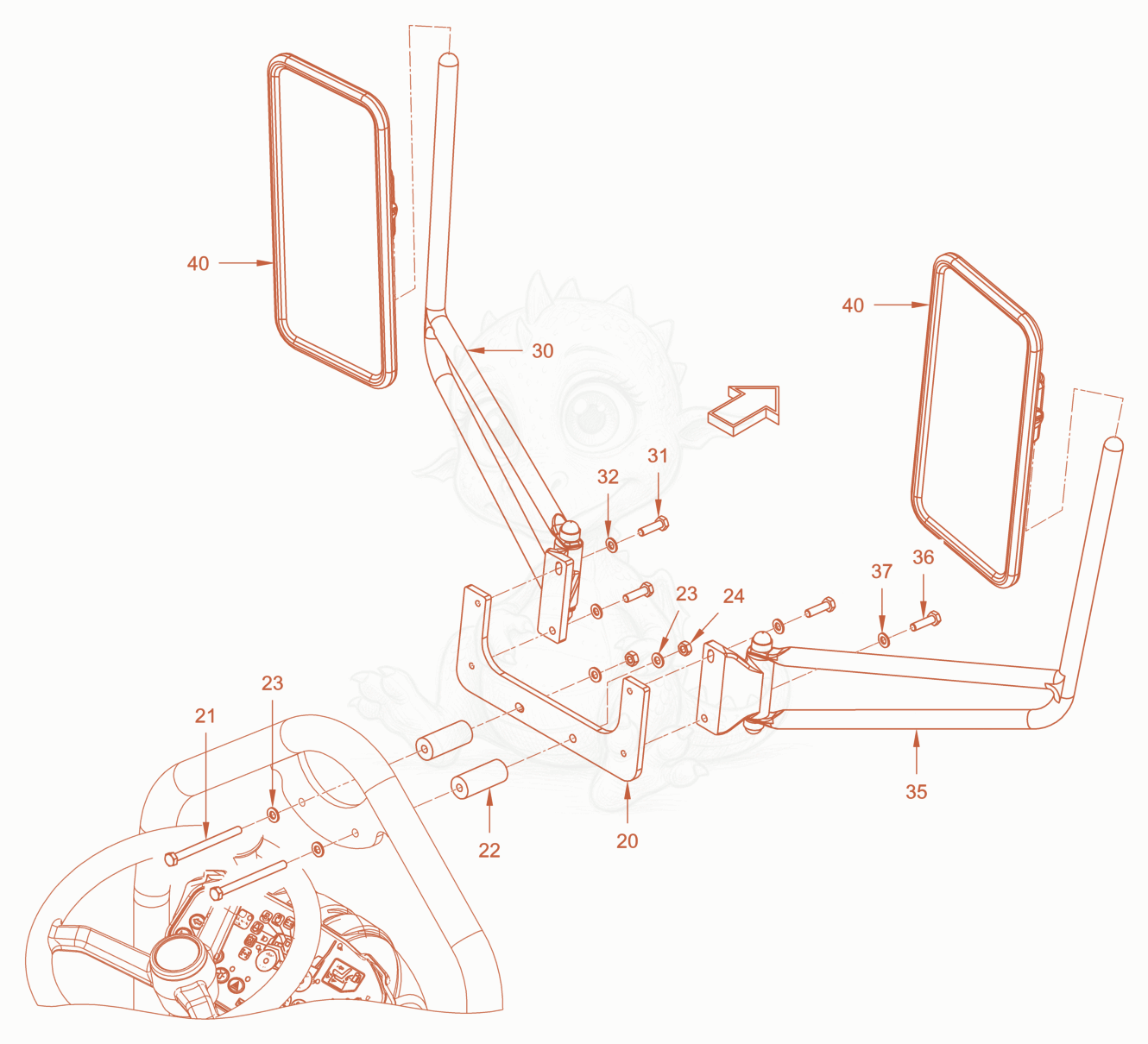 Exploded parts diagram of the additional mirror of a Wacker Neuson RD24-100E, with numbered balloons