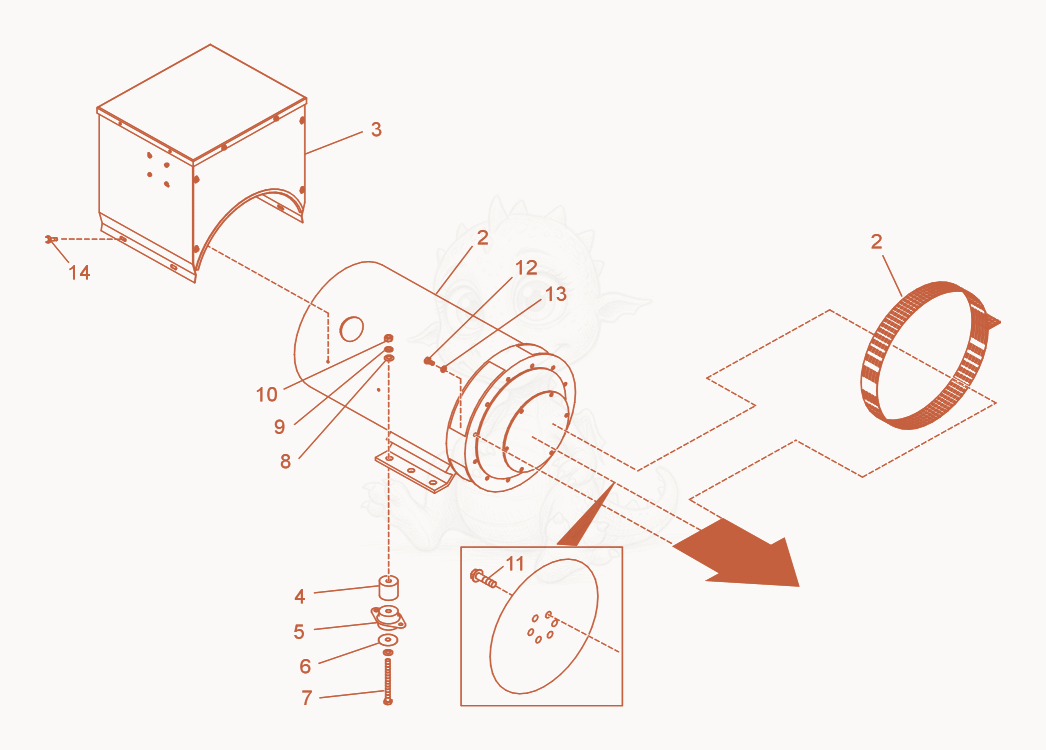 Exploded parts diagram of the Engine/Generator cpl. of a Wacker Neuson G125, with numbered balloons