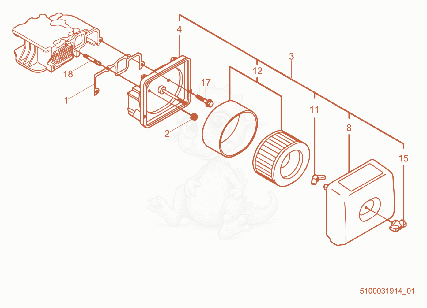 Exploded parts diagram of the Air Cleaner of a Wacker Neuson RD7YE, with numbered balloons