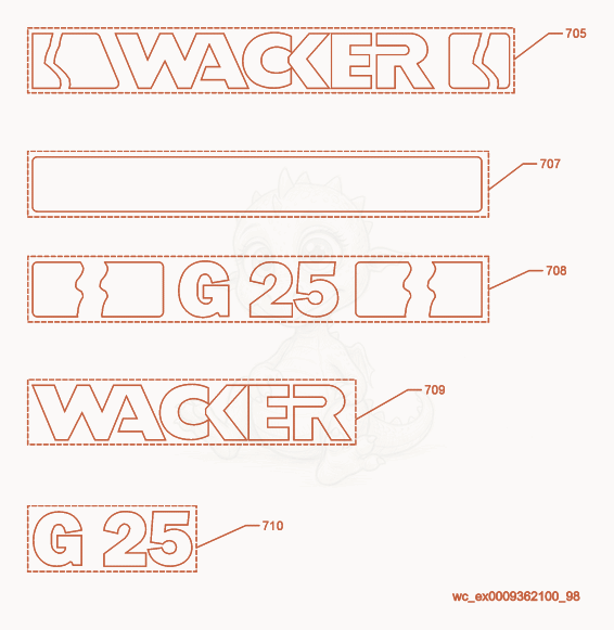 Exploded parts diagram of the Labels of a Wacker Neuson G25, with numbered balloons