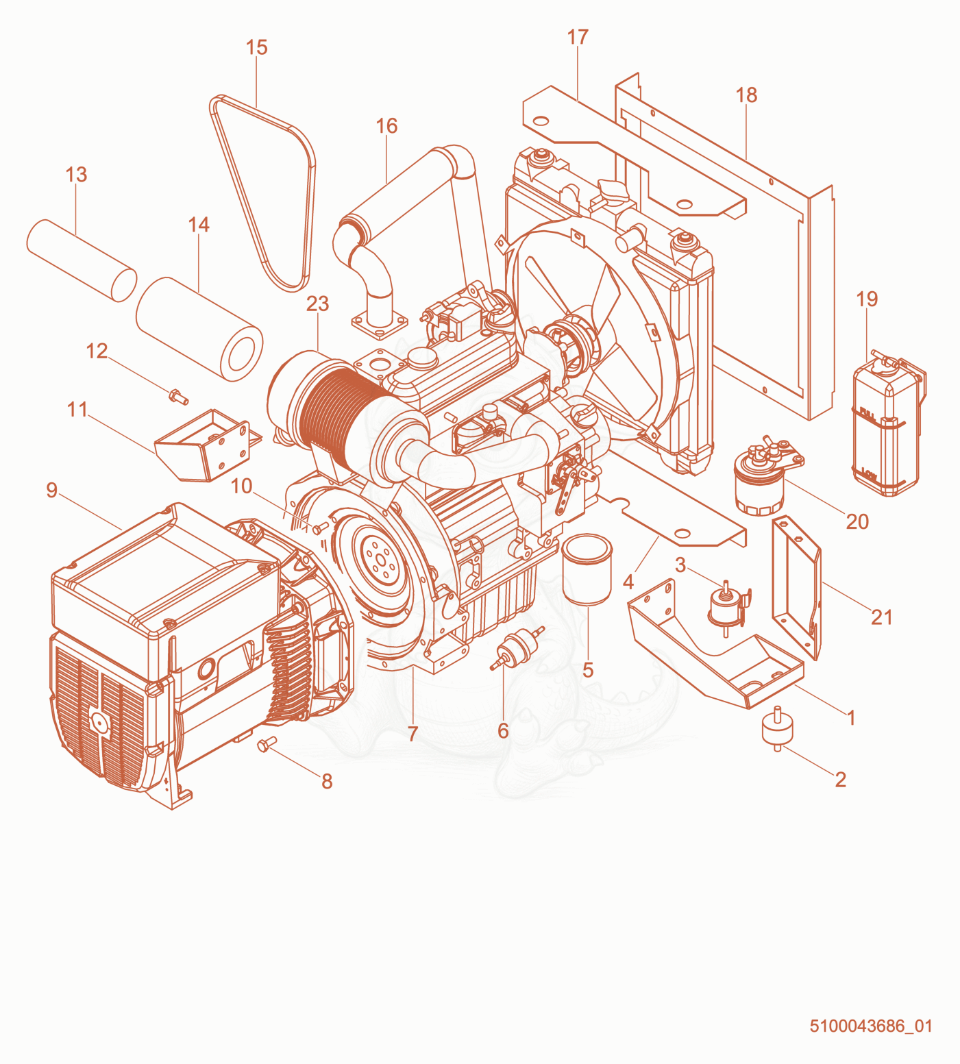 Exploded parts diagram of the Engine support of a Wacker Neuson LTS8K, with numbered balloons