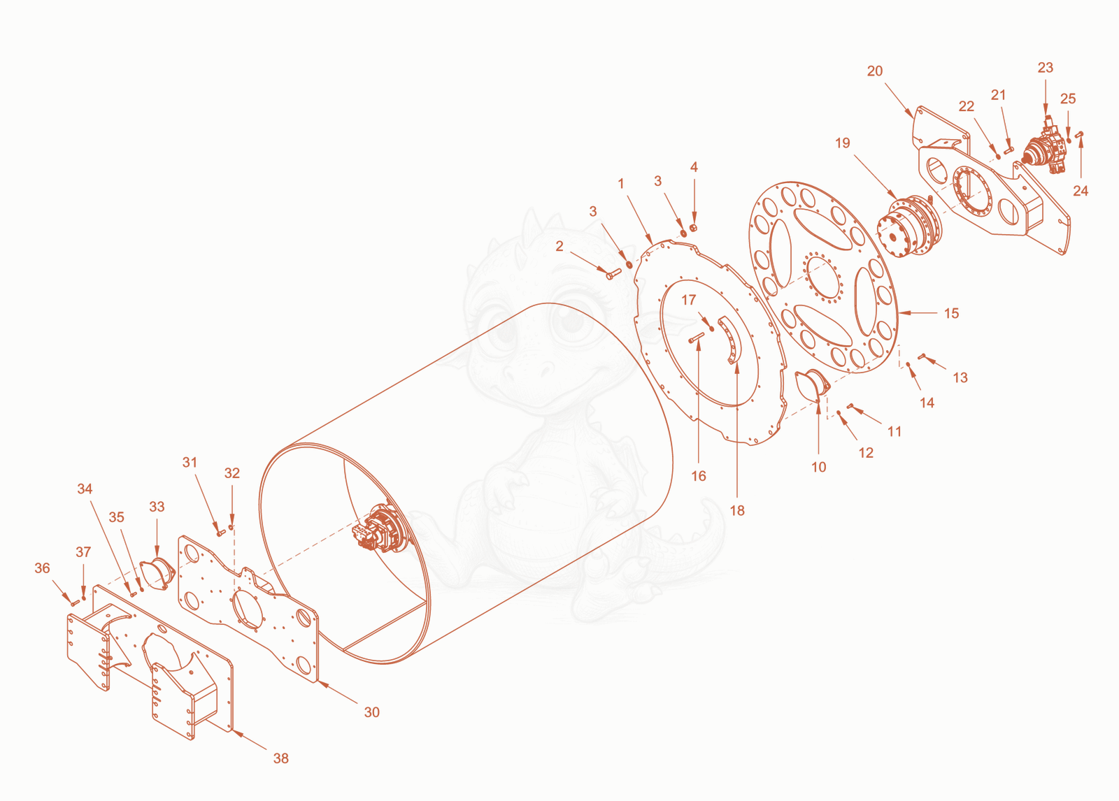Exploded parts diagram of the mounting of a Wacker Neuson RC110CAB, with numbered balloons