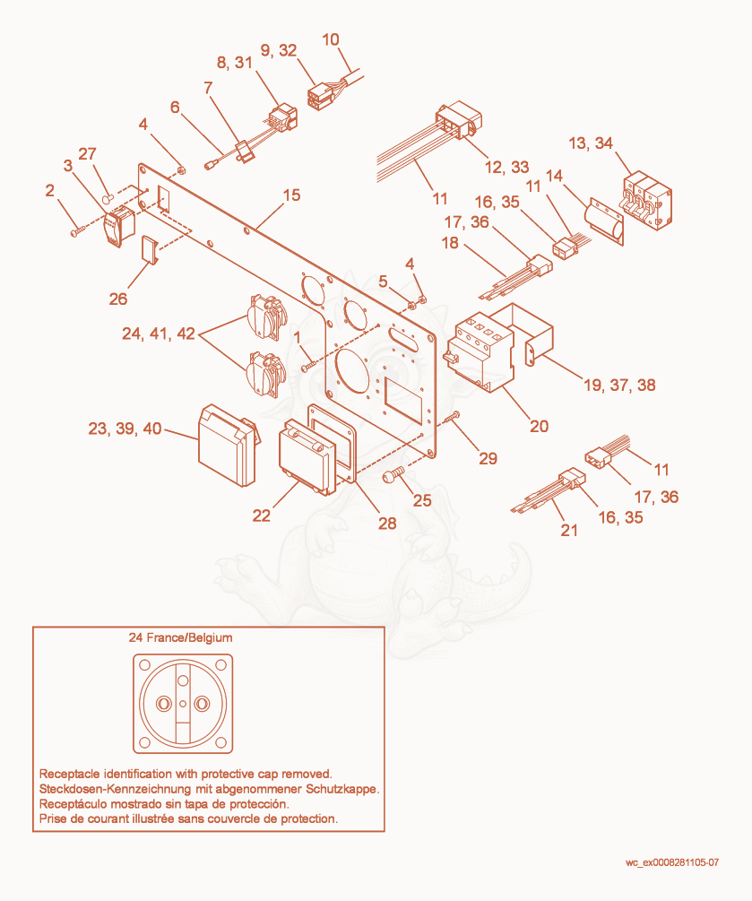 Exploded parts diagram of the Control Panel with Earth Leakage Circuit Breaker of a Wacker Neuson GS5.7AE, with numbered balloons