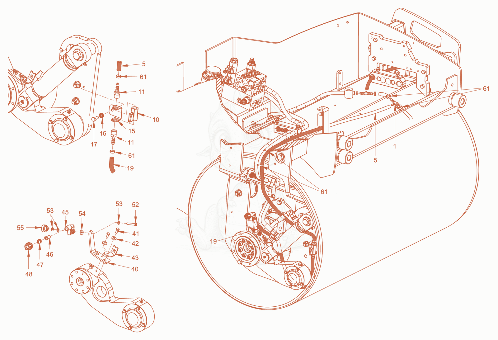 Exploded parts diagram of the sprinkling of a Wacker Neuson RD24-100O.3, with numbered balloons