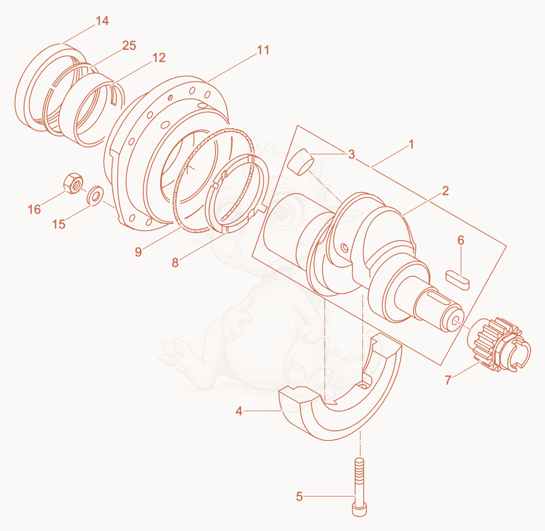 Exploded parts diagram of the Crankshaft - Mounting flange of a Wacker Neuson DPU4045H, with numbered balloons