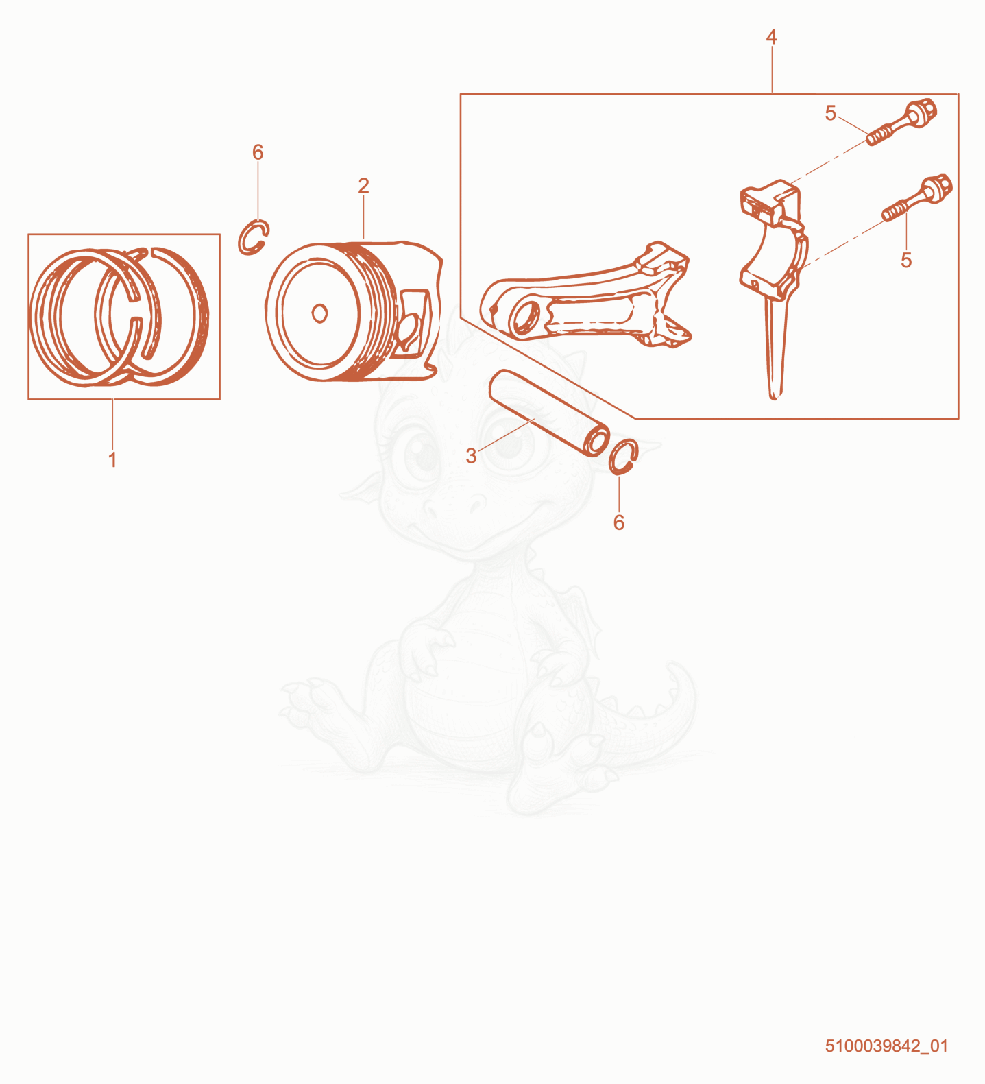 Exploded parts diagram of the Piston of a Wacker Neuson PT4A, with numbered balloons